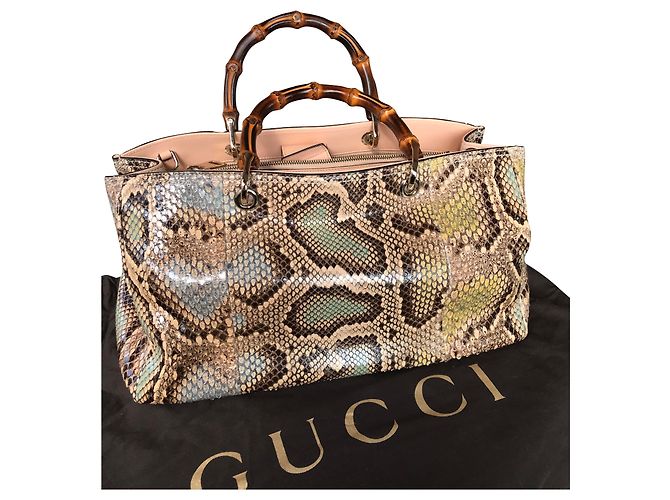 Gucci Bamboo Shopper Tote Bag Leder Python Print Python drucken