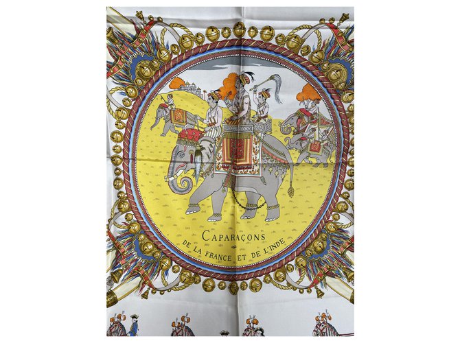 Hermès Caparons da França e Índia Multicor Amarelo Seda  ref.269246