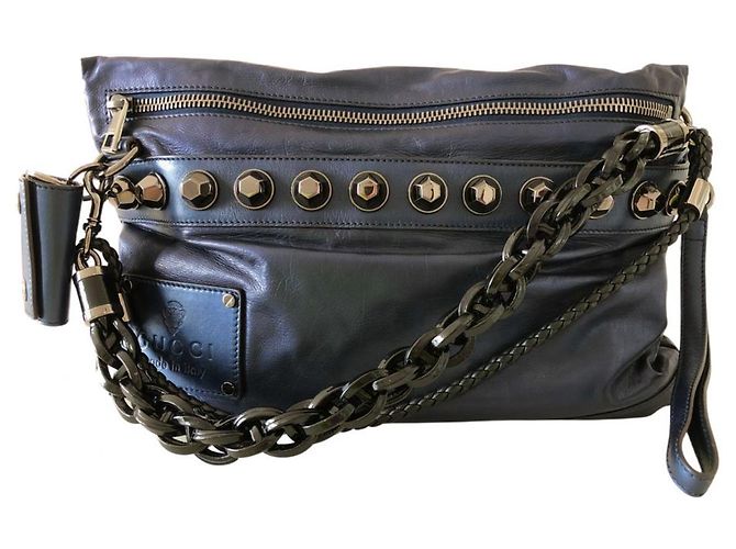 Borsa a tracolla Gucci in pelle blu metallizzato Metallico