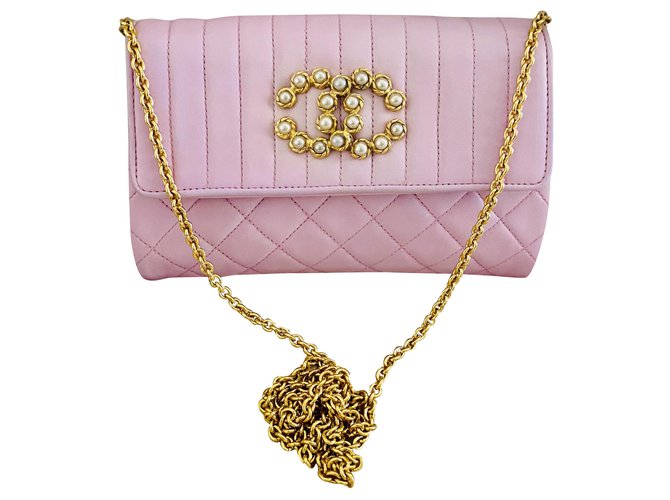 Chanel Vintage Rare Light Pink Pearl Flap Bag Lambskin ref.269302