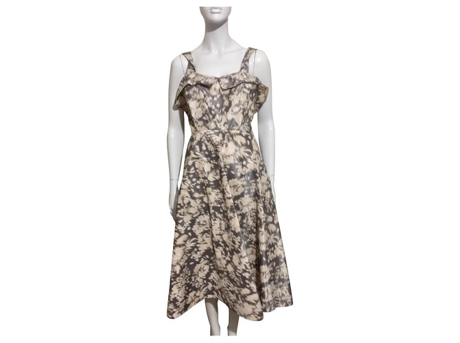 Acne Lillian Dress with Ikat print Brown White Beige Polyester  ref.269317