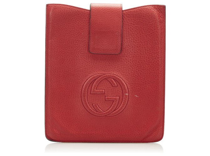 Gucci Red Microguccissima Leather Tablet Case Pony-style calfskin