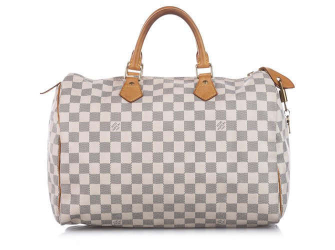 LOUIS VUITTON Speedy 35 Damier Azur Satchel Bag White