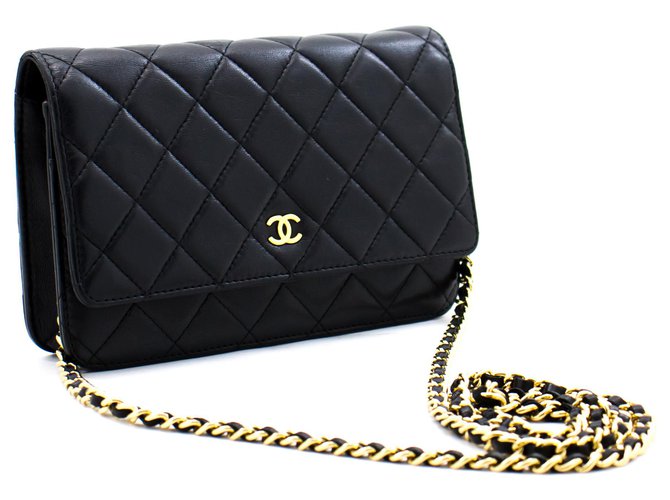 CHANEL Black Classic Wallet On Chain WOC Shoulder Bag Crossbody Leather  ref.269490