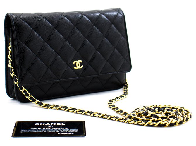 CHANEL Caviar Wallet On Chain WOC Black Shoulder Bag Crossbody Leather  ref.269502