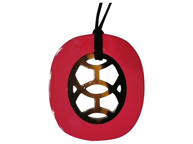 Autre Marque buffalo bone and lacquer pendent Fuschia 