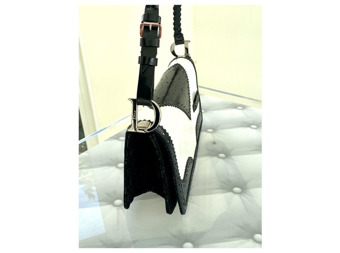 Saddle DIOR D-TRICK BAG Black White Leather  ref.269524