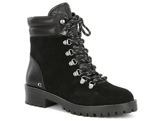 Stivali con lacci Coach Lorren Chain in pelle e scamosciato nero