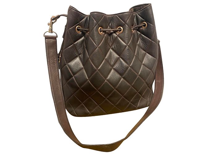 Chanel Eimer Tasche Dunkelbraunes Gestepptes Leder