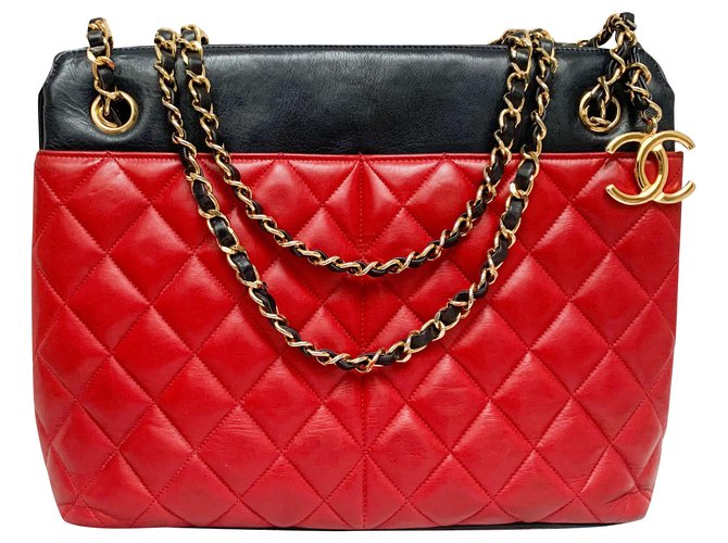 Chanel Vintage two-tone CC tassel bag Red Leather ref.269772 - Joli Closet