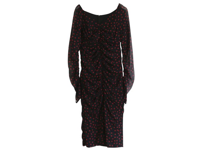 Dolce & Gabbana Vestido fruncido de gasa de seda rojo y negro  ref.269773