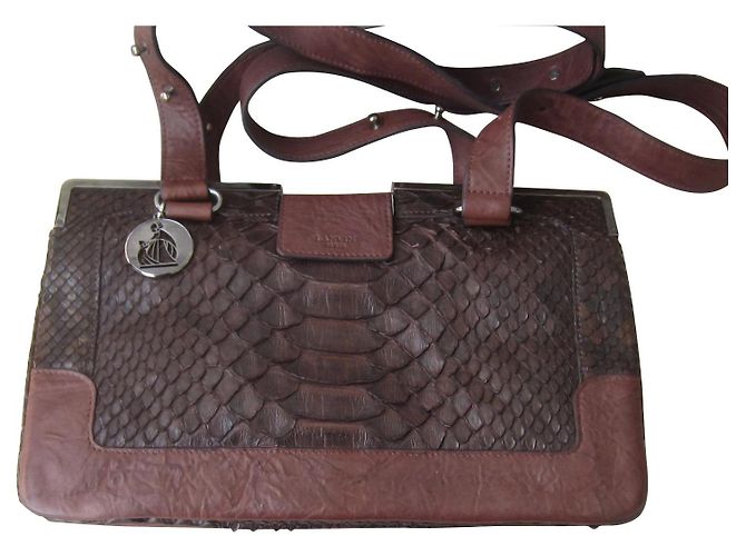 Bolsa Lanvin de couro marrom e réptil