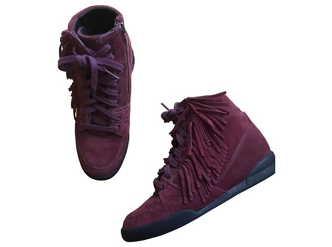 The Kooples Baskets compensées à franges Bordeaux