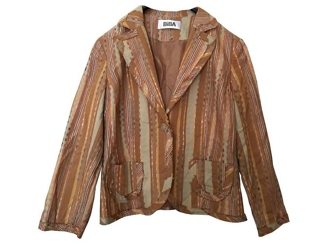 Biba Tailleur Jacke aus Baumwolle Braun Beige Größe 38