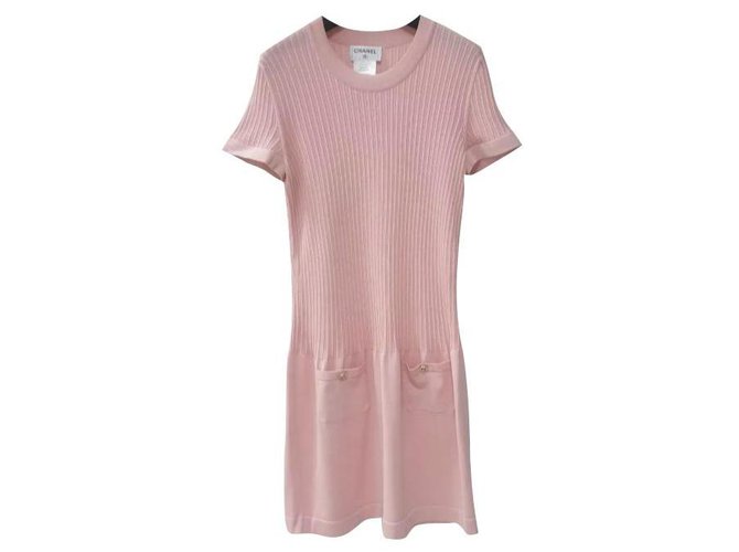 CHANEL Pink Cotton Knitted Dress Sz 40  ref.269823