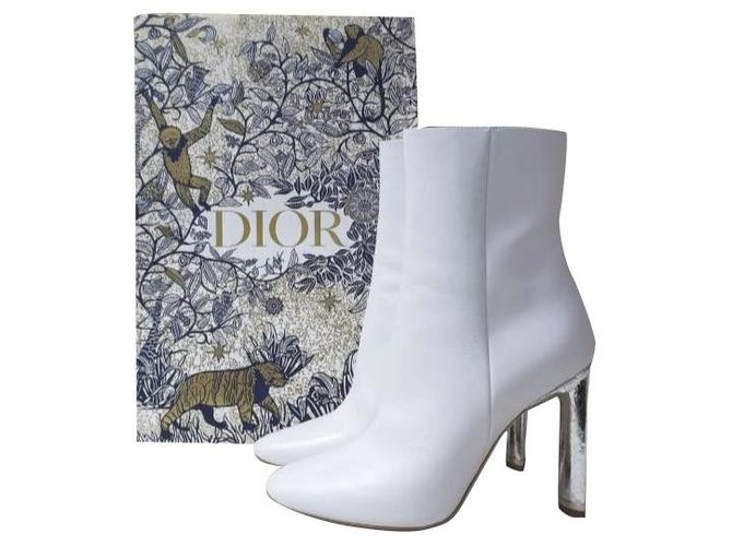 Dior Pearl Leather  Heels Booties Sz 38 White  ref.269826