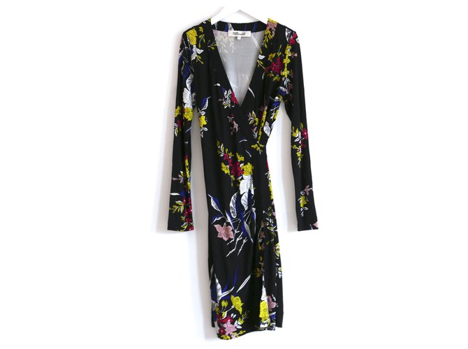 Diane Von Furstenberg Julian Floral Black Wrap Dress Silk  ref.269981
