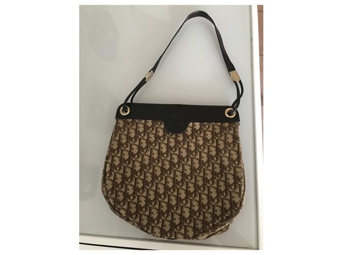 Dior Handbags Brown Leather Cloth  ref.270049
