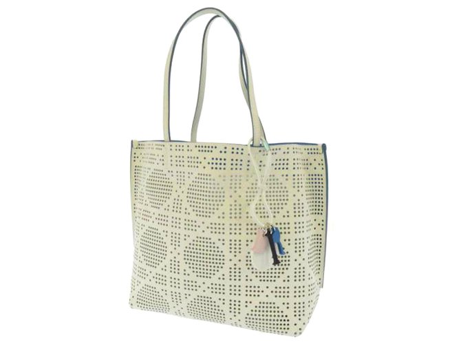 Dior White Cannage Perforated Leather Tote Bag Blue Pony-style calfskin  ref.270126