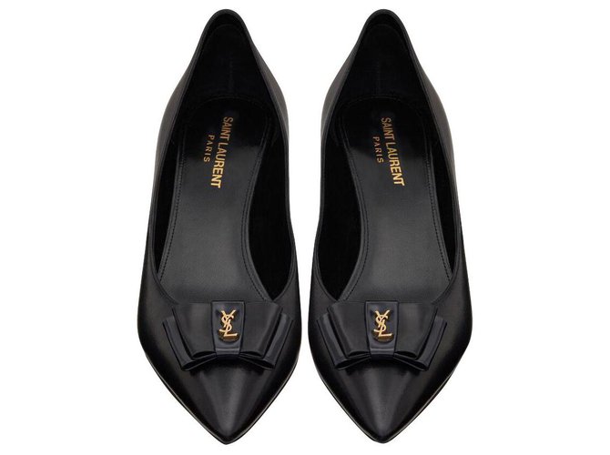 Saint Laurent BOMBAS DE ARCO DE ANA LES EM COURO LISO Preto  ref.270171