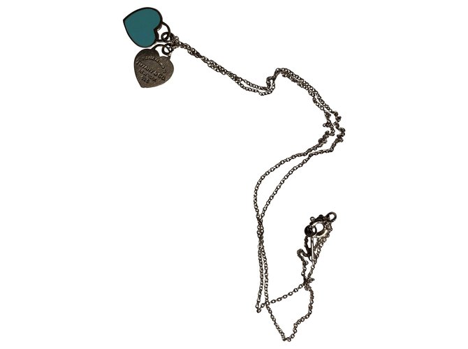 Tiffany & Co "Return to Tiffany's" mini heart lined plaque pendant Silvery Light green Silver  ref.270394