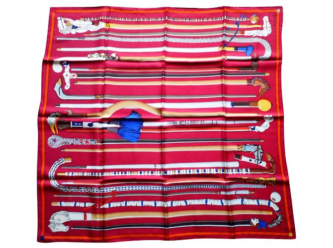 Lenço de seda Hermès Les Cannes vermelho 90cm