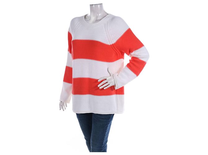 Marc Cain Pullover orange weiß Baumwolle Acryl Größe L