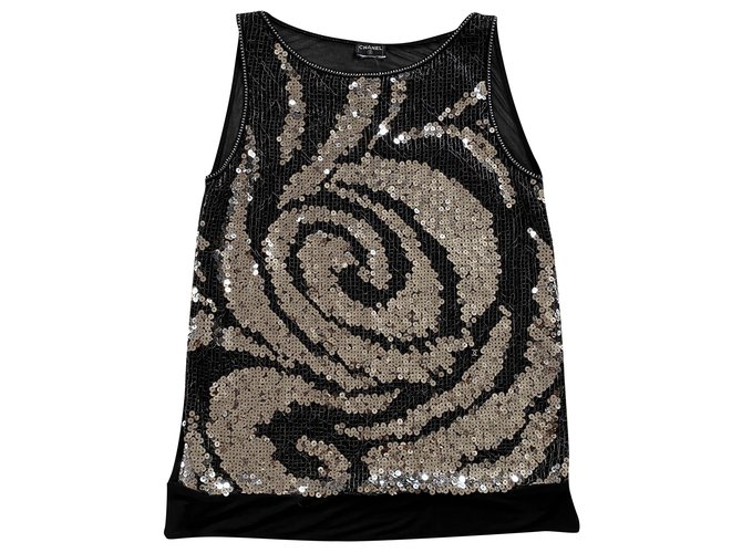 Chanel Skirt Black Metallic Silk  ref.270515