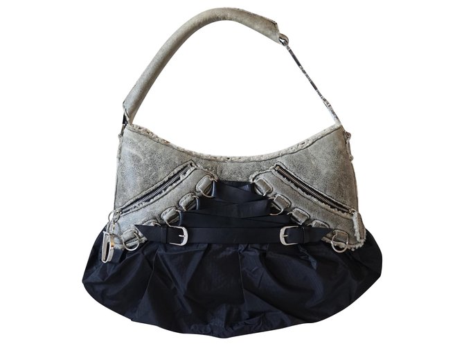 Christian Dior Handbags Black Grey Leather Cloth  ref.270521