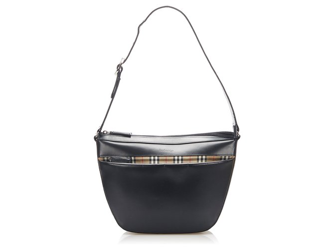 Burberry Black House Check Leather Shoulder Bag Multiple colors Pony-style calfskin  ref.270590
