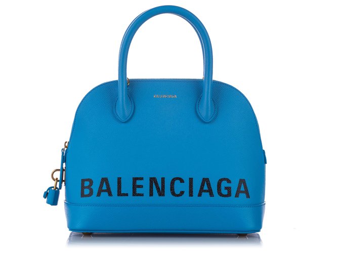 Bolso satchel Balenciaga de piel azul Ville Blanco Cuero Becerro  ref.270596