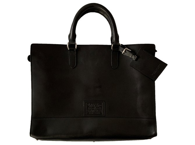 Ralph Lauren Black leather business bag  ref.270746