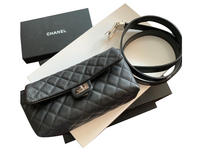 Chanel Clutch bags Black Silver hardware Leather  ref.270874