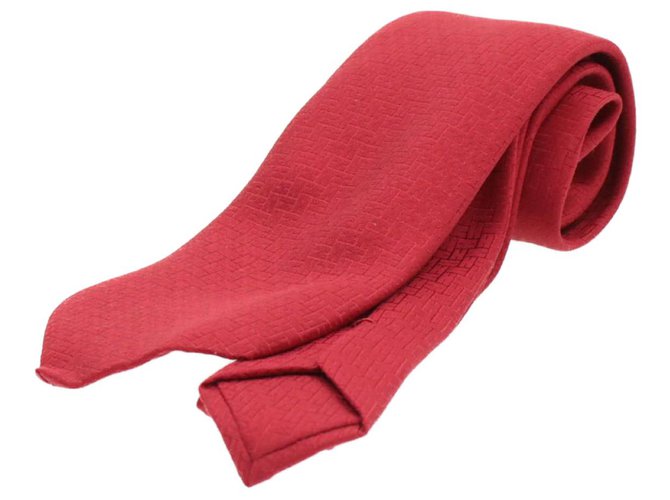 Hermès Cravate HERMES 100% Silk Red Auth 15165 Soie Rouge  ref.270927