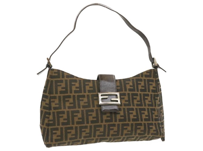 Authentic Fendi Vintage Mamma Baguette Zucca Shoulder Bag - Brown