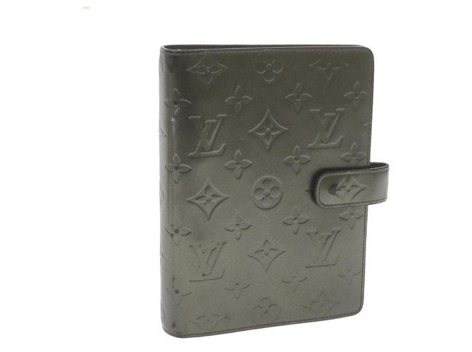 LOUIS VUITTON Monogram Mat Agenda MM Day Planner Cover Gray R20925 Auth yk959 Patent leather  ref.271262