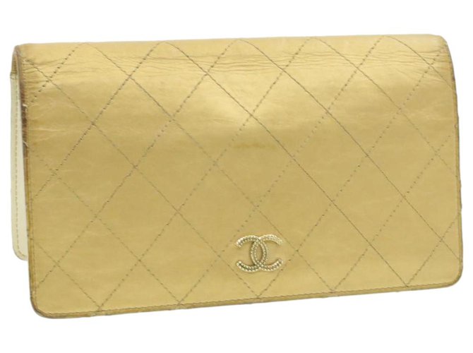 CHANEL Matelasse Long Wallet Gold Leather CC Auth ar2849 Golden  ref.271436