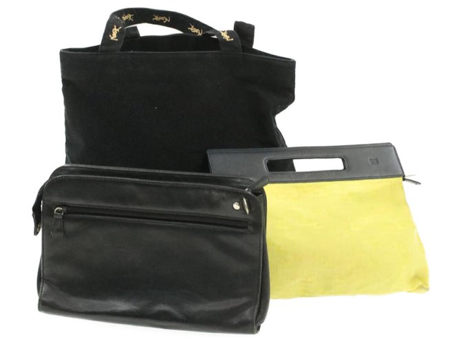 YVES SAINT LAURENT LOEWE Valentino Garavani Hand Clutch Bag 3Set Auth ar2971 Black Yellow Cloth  ref.271480