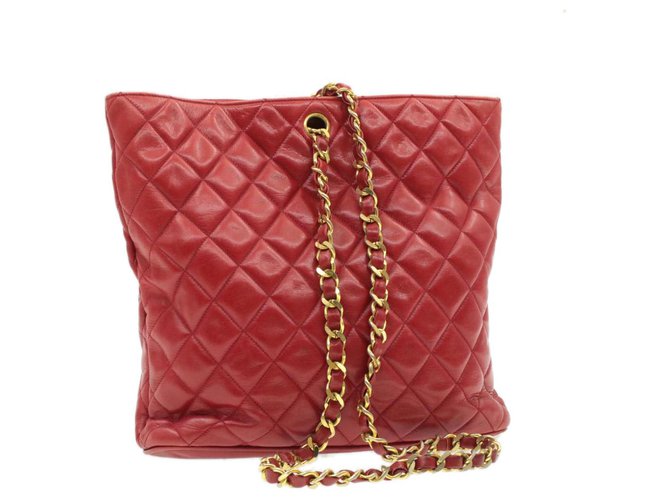 CHANEL Lamb Skin Matelasse Chain Shoulder Bag Red CC Auth br133 Leather  ref.271496