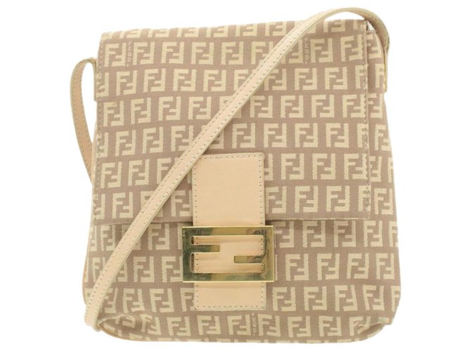 FENDI Zucchino Canvas Mamma Baguette Shoulder Bag Beige Auth br148 Cloth  ref.271522