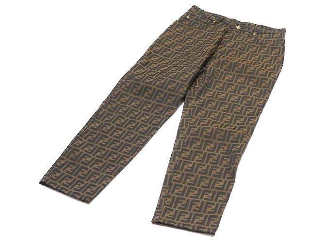 FENDI Zucca Canvas Pants Brown Black Auth br225