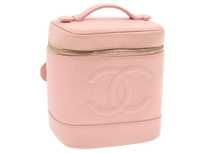 CHANEL Caviar Skin Leather Vanity Cosmetic Pouch Bag Pink Auth gt276