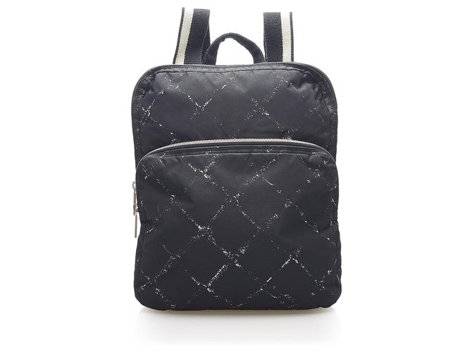 Chanel Black Old Travel Line Nylon Backpack White Cloth  ref.271898