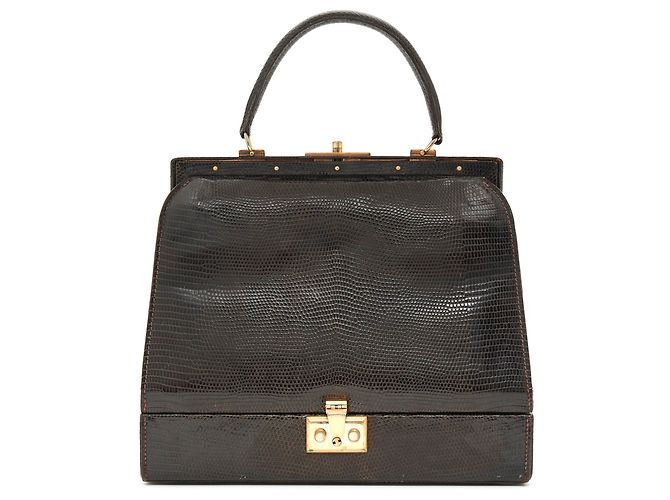 Autre Marque Braune Eidechsenleder Handtasche