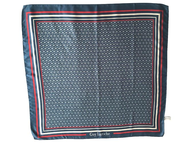 Guy Laroche Schal Weiß Rot Blau Polyester 70x70 cm