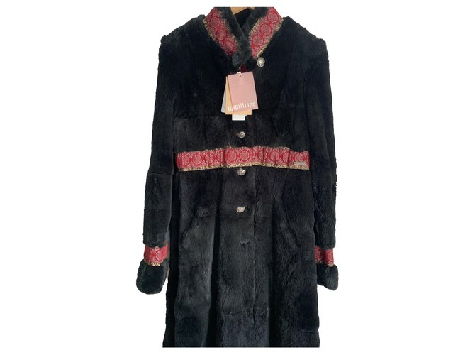 John Galliano abrigo largo de piel de conejo real Negro  ref.272031