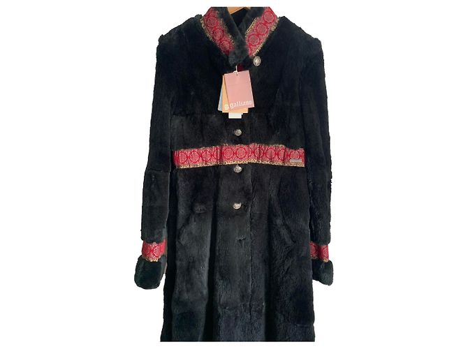 John Galliano abrigo largo de piel de conejo real Negro