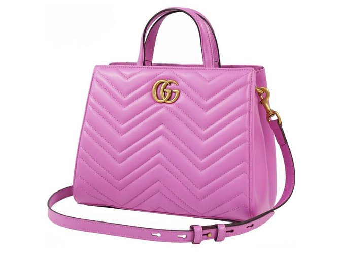 Gucci 2WAY Umhängetasche GG Marmont Quilten Damenhandtasche 448054 CANDY MOUS( Rosa) x Goldbeschläge im antiken Stil Pink Leder  ref.272262