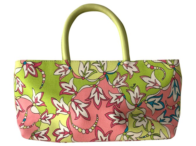 Emilio Pucci Logo Top Handle Clutch Messenger Bag Multicolor