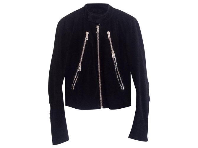 Maison Martin Margiela iconic 5-zip biker jacket in black leather with silver hardware. Size 38 IT / 34 fr. Suede  ref.272304